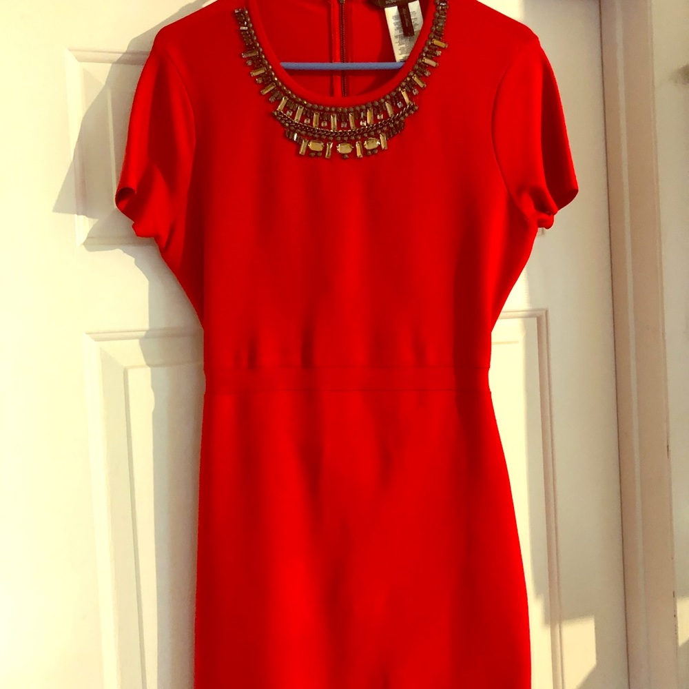 BCBG bandage red dress with jeweled neckline